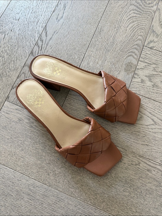Vince Camuto Shoes - Vince Camuto Tan Woven Leather Slide Sandals 7.5